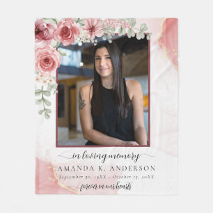 In Loving Memory Blush Red Flower Funeral Fleece Blanket