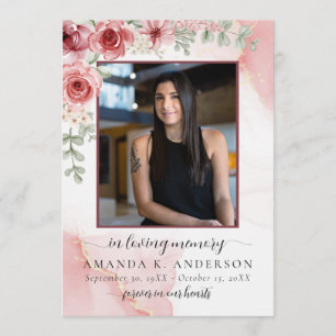 In Loving Memory Blush Red Flower Funeral Program