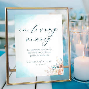In Loving Memory Boho Turquoise and Peach Floral Poster