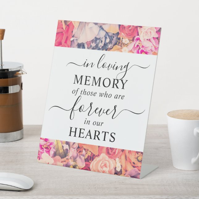 In Loving Memory Bright Floral Pattern Pedestal Sign (In SItu)