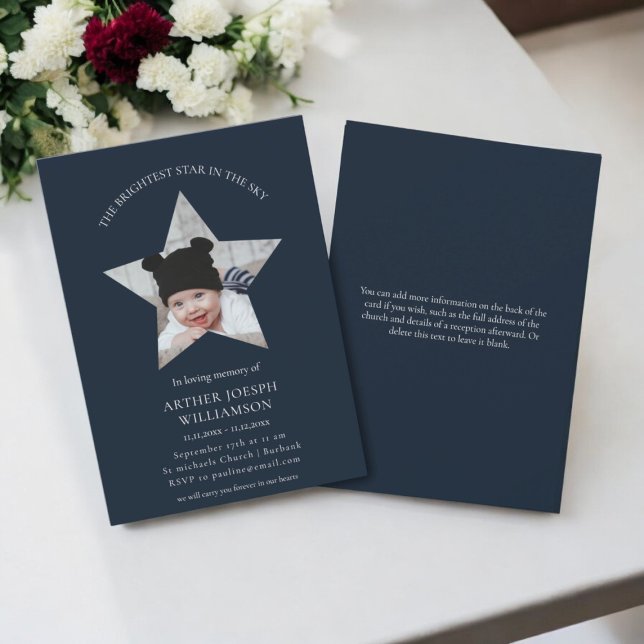 in loving memory brightest star child funeral  invitation (baby and infant loss , breavemnt , baby funeral invitation )