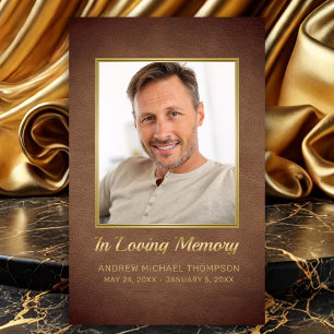 In Loving Memory Brown Gold Photo Funeral Card