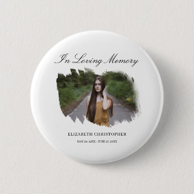 In Loving Memory Brush Frame Photo Funeral Button (Front)