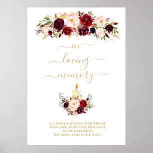 In Loving Memory Burgundy Floral Memorial Sign