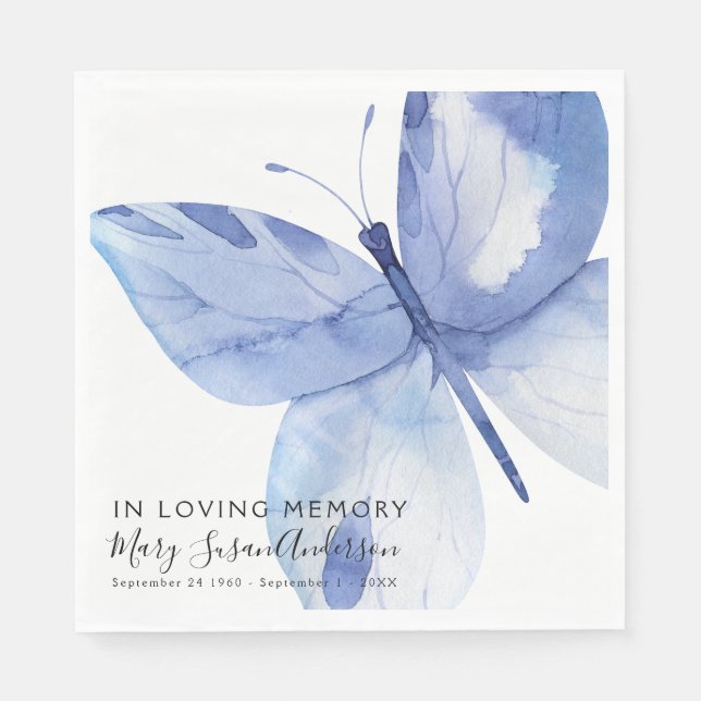 In Loving Memory Butterfly Funeral Memorial Wake Napkin (Front)