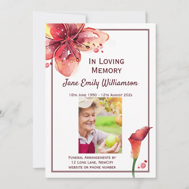In Loving Memory Calla Lily Funeral Announcement (Front)