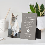 In Loving Memory Cat Personalised Photo Memorial Plaque<br><div class="desc">A beautiful personalised pet memorial plaque to honour the memory of a beloved furry family member. Includes a photo, name of the cat, their lifespan, a paw print detail, and a custom quote - the default quote is "If love alone could have kept you here, you would have lived forever"....</div>