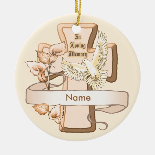 In loving Memory Christian  Cross Ceramic Ornament (Front)