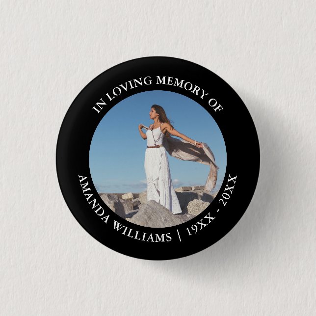 In Loving Memory Christmas Black Keepsake Photo 3 Cm Round Badge (Front)