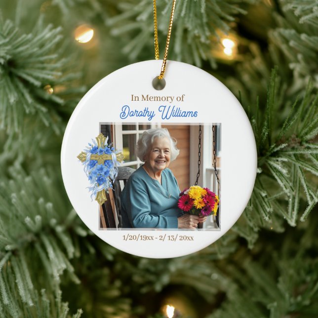 In Loving Memory | Christmas Photo Memorial Ceramic Ornament (Tree)