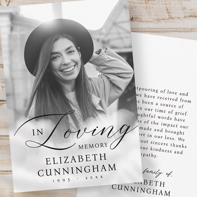 In Loving Memory Clouds Memorial Modern Photo Thank You Card (Creator Uploaded)