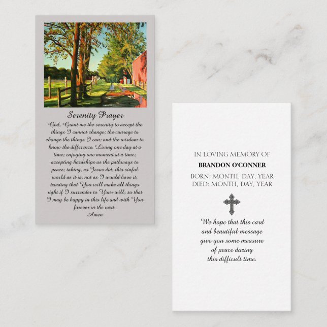 In Loving Memory Countryside in Red Green Yellow Business Card (Front/Back)