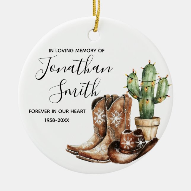 In Loving Memory Cowboy Cactus Gift Ceramic Ornament (Front)