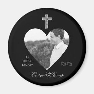 In Loving Memory Cross Heart Shape Photo Memorial Magnet