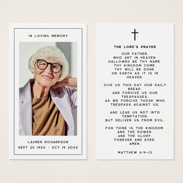In Loving Memory Cross Memorial Photo Prayer (Front & Back)