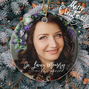 In Loving Memory Cursive Custom Photo Memorial Ceramic Ornament