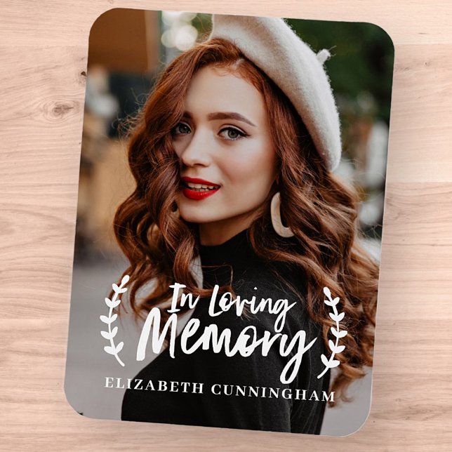 In Loving Memory Cursive Foliage Photo Memorial Magnet (Creator Uploaded)
