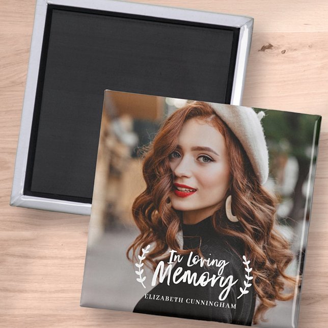 In Loving Memory Cursive Foliage Photo Memorial Magnet (Creator Uploaded)