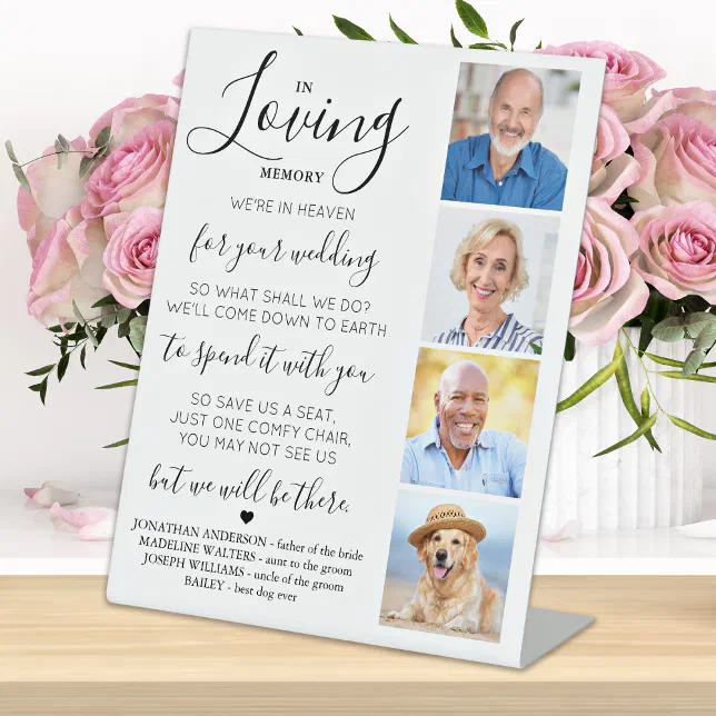 In Loving Memory Custom 4 Photo Wedding Memorial Pedestal Sign | Zazzle