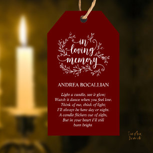 In Loving Memory, Custom Memorial Candle Favour Gift Tags