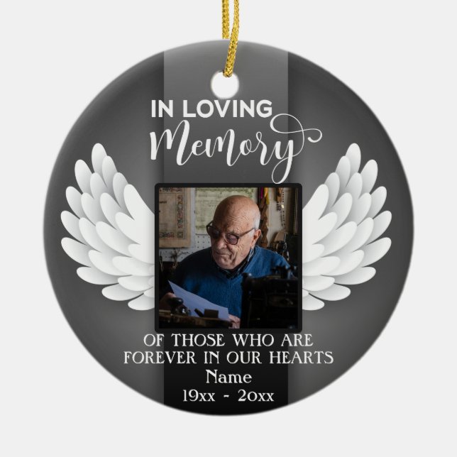 In Loving Memory Custom Photo, Name & Message Ceramic Ornament (Front)