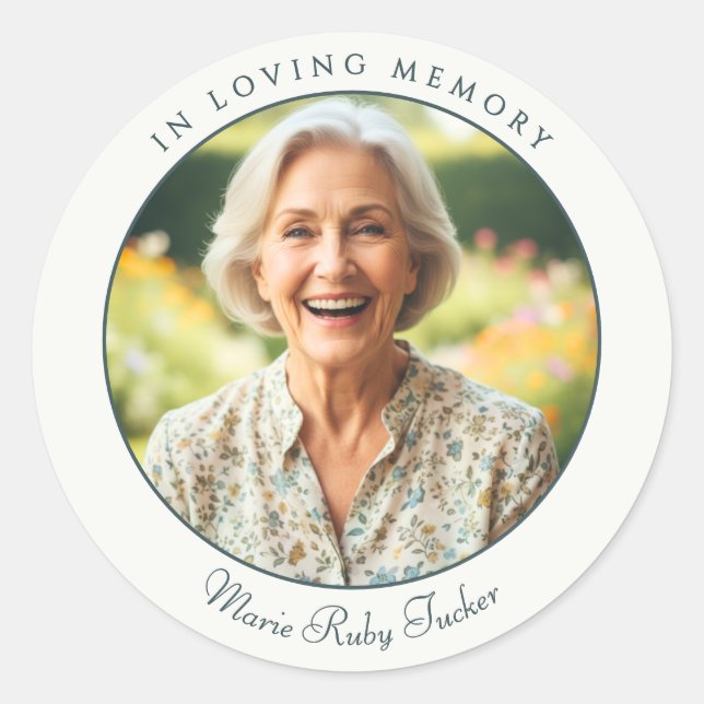 In Loving Memory Custom Photo Tribute Memorial Classic Round Sticker (Front)