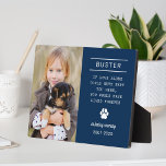 In Loving Memory Dog Personalised Photo Memorial Plaque<br><div class="desc">A beautiful personalised pet memorial home accent piece to honour the memory of a beloved furry family member. Includes a photo, name of the dog, their lifespan, a paw print detail, and a custom quote - the default quote is "If love alone could have kept you here, you would have...</div>