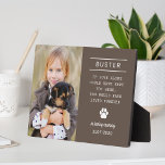 In Loving Memory Dog Personalised Photo Memorial Plaque<br><div class="desc">A beautiful personalised pet memorial home accent piece to honour the memory of a beloved furry family member. Includes a photo, name of the dog, their lifespan, a paw print detail, and a custom quote - the default quote is "If love alone could have kept you here, you would have...</div>