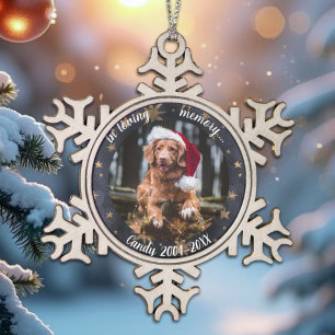 In Loving Memory Dog Photo Pet Memorial Stars Snowflake Pewter Christmas Ornament