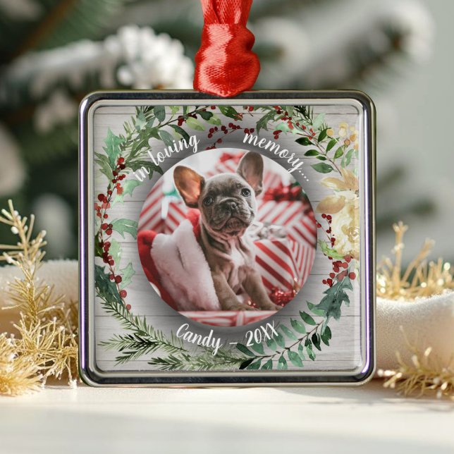 In Loving Memory - Dog Photo Pet Memorial Wreaths Metal Ornament (Creator Uploaded)