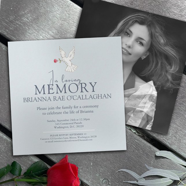 In loving memory dove red rose photo funeral invitation (Creator Uploaded)