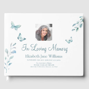 In Loving Memory Dusty Blue Butterfly Guest Book