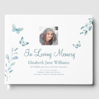 In Loving Memory Dusty Blue Butterfly Guest Book