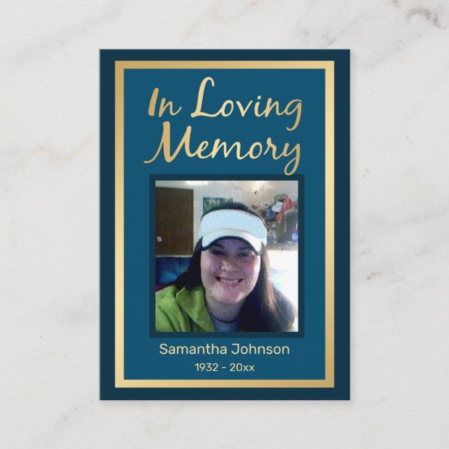 In Loving Memory Elegant Faux Gold Photo Business Card (Front)