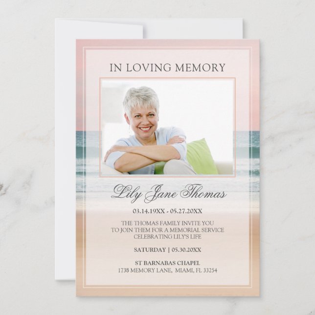 In Loving Memory Elegant Ocean Funeral Photo Invitation (Front)