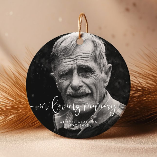 In loving memory Elegant Remembrance Photo Ceramic Ornament (Creator Uploaded)