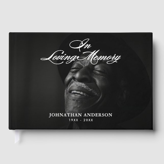 In Loving Memory Elegant Script 2-Photo Guest Book (Front)