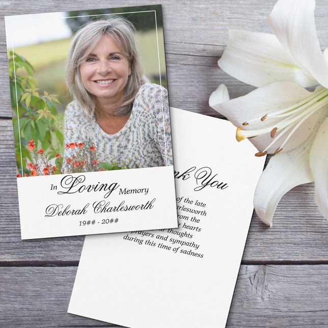 In Loving Memory Elegant Script Funeral Photo Thank You Card (Creator Uploaded)