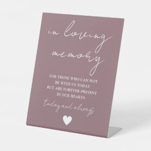 In Loving Memory Elegant Script Mauve  Pedestal Sign