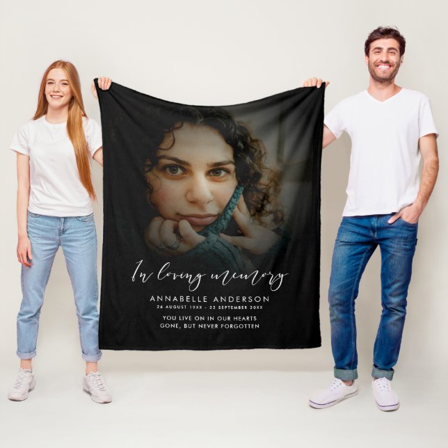 In Loving Memory Elegant Script Memorial Photo Fleece Blanket (In Situ)