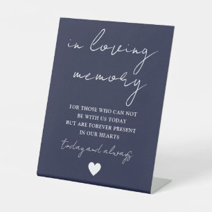 In Loving Memory Elegant Script Navy Blue  Pedestal Sign