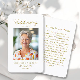 "In loving Memory" Elegant White Photo Prayer  Business Card