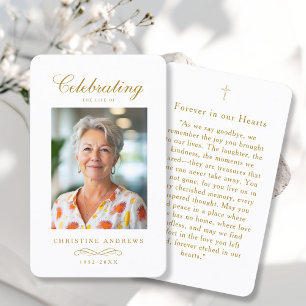 "In loving Memory" Elegant White Photo Prayer Business Card