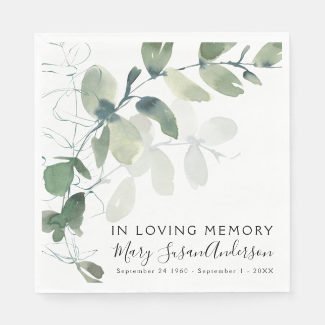 In Loving Memory Eucalyptus Funeral Memorial Wake Napkin (Front)