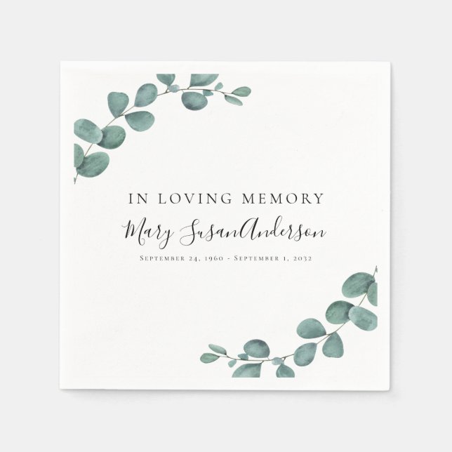 In Loving Memory Eucalyptus Funeral Memorial Wake  Napkin (Front)