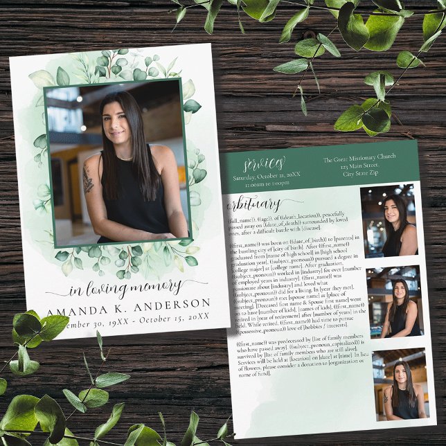 In Loving Memory Eucalyptus Greenery Obituary Program (Creator Uploaded)