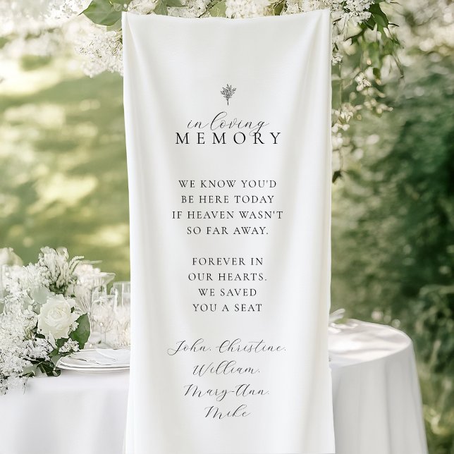 In Loving Memory! Floral Line Art Bouquet Wedding  Banner (In Loving Memory! Floral Line Art Bouquet White Wedding Banner)