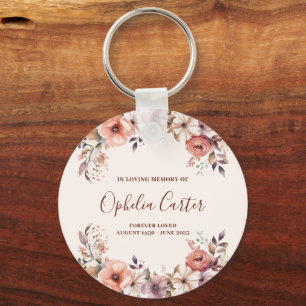 In Loving Memory Floral Watercolor Custom Name Key Ring