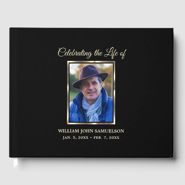 In Loving Memory Funeral Celebrating Life Gold Guest Book (Front)