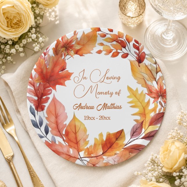 In Loving Memory Funeral Fall Floral Paper Plate (Creator Uploaded)